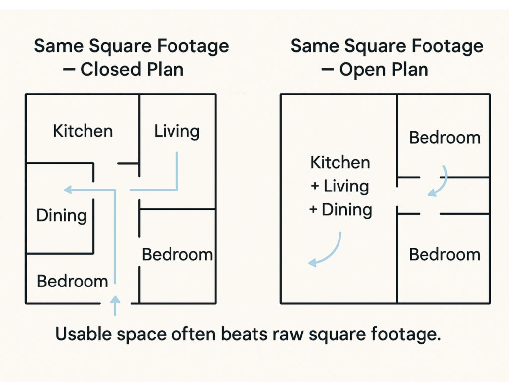 Square Footage & Layout: Usable Space Wins
