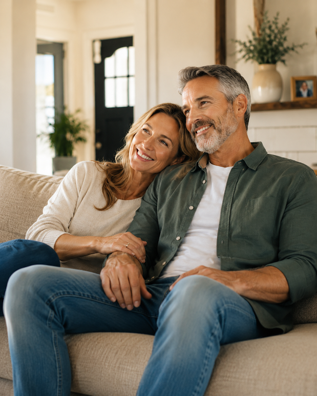 Calm homeowner smiling inside their home while planning a flexible move-out timeline